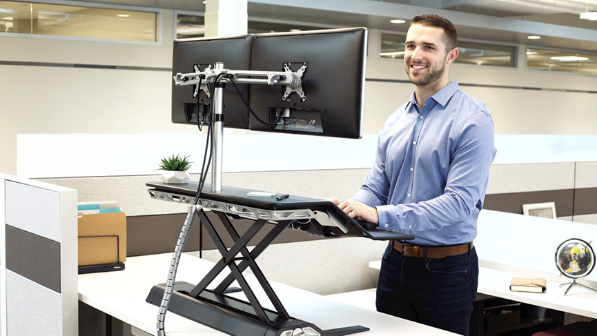 Use a sit-stand desk or sit-stand platform to move more at work